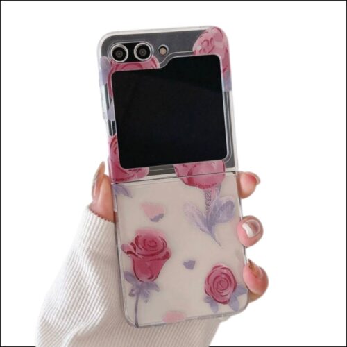 case para flip transparente con rosas