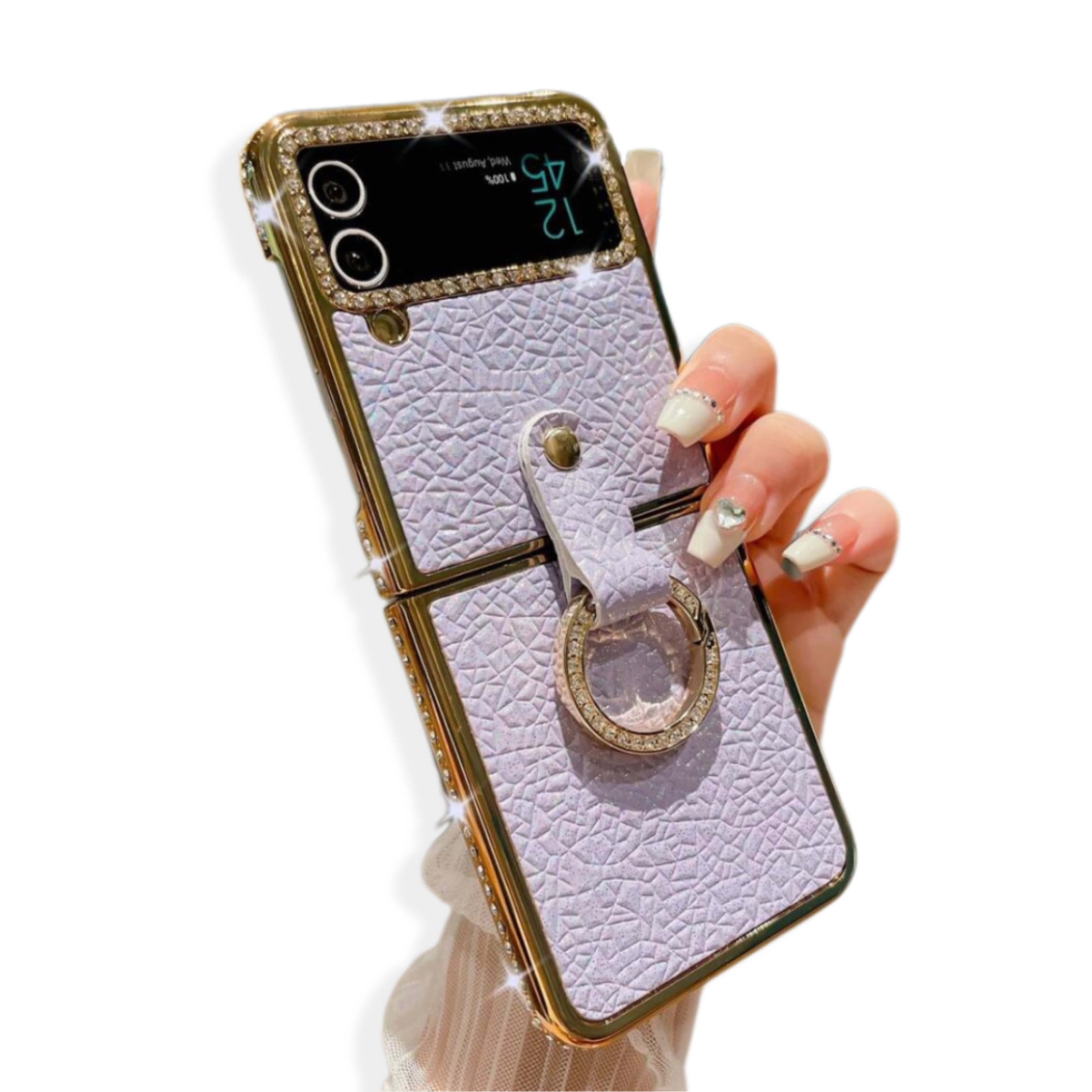 CASE FLIP LILA PEDRERIA BRILLANTE - Yúrval Perú