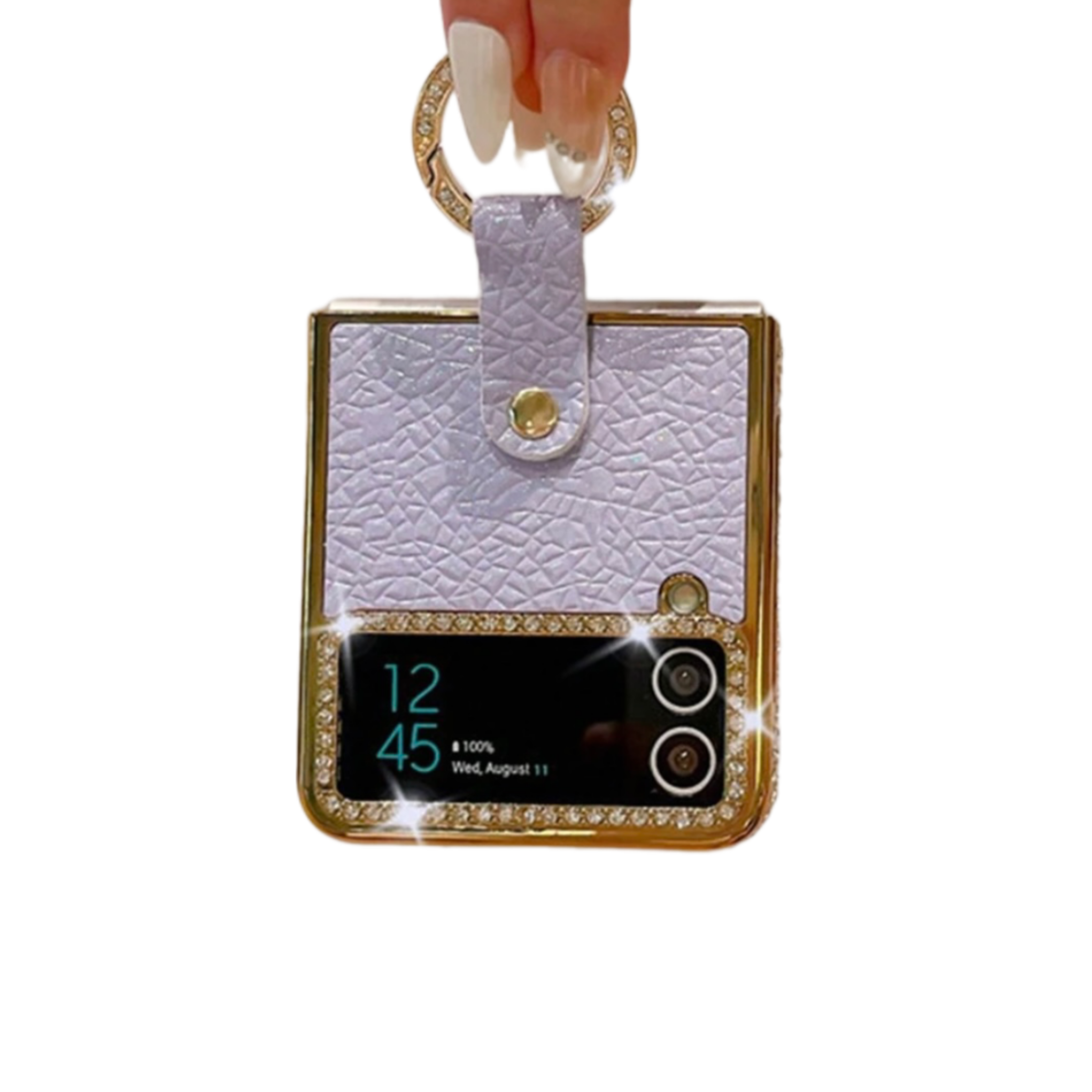 CASE FLIP LILA PEDRERIA BRILLANTE - Yúrval Perú