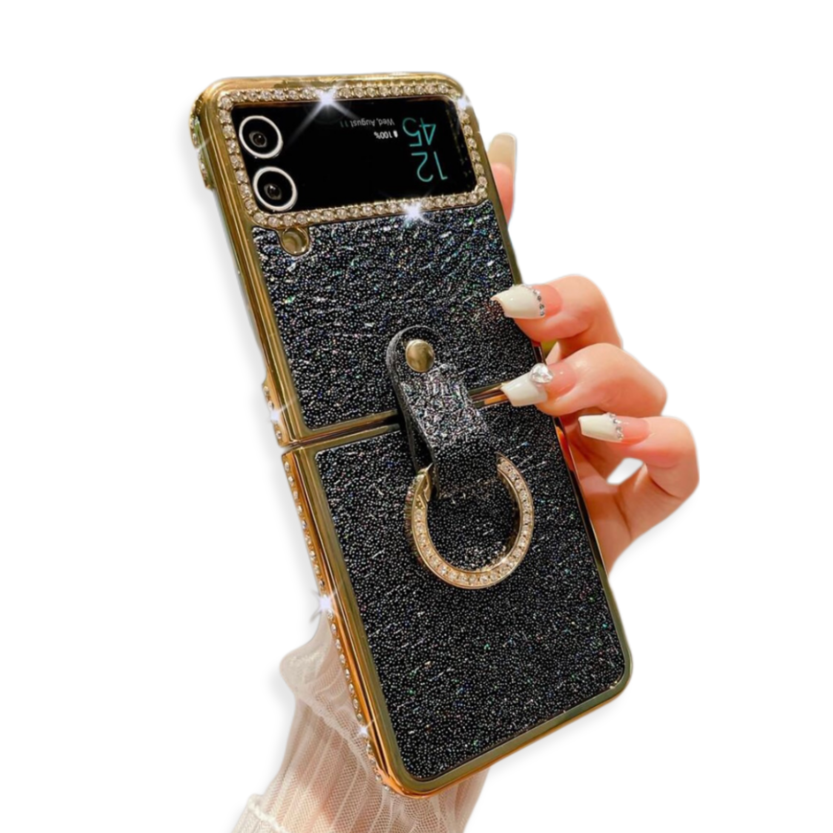 CASE FLIP NEGRO PEDRERIA BRILLANTE - Yúrval Perú CASE FLIP NEGRO PEDRERIA BRILLANTE - Yúrval Perú